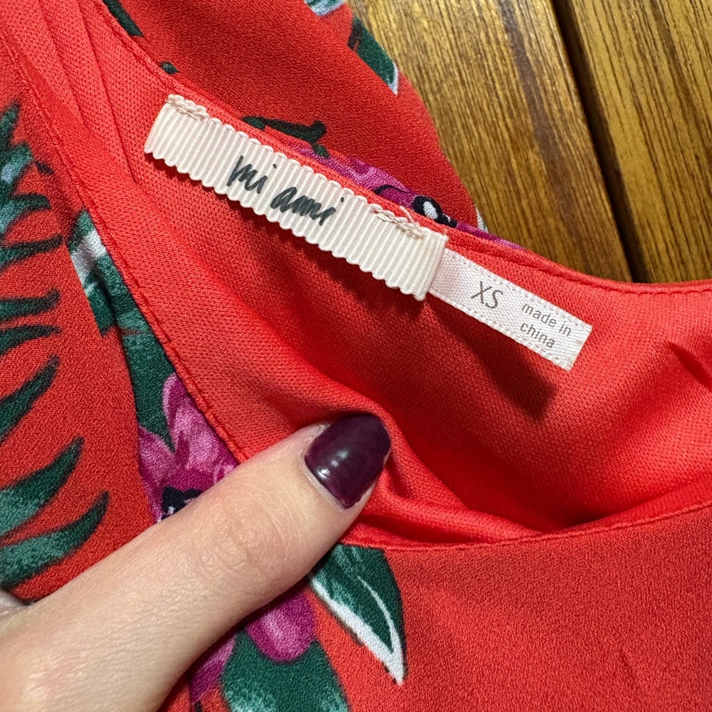 Mi Ami Red Floral One Shoulder Ruffled High Low Dress - Picture 6 of 9